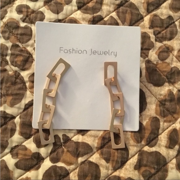 Gold Geo Link Zipper Drop Dangle Earrings - Picture 4 of 4